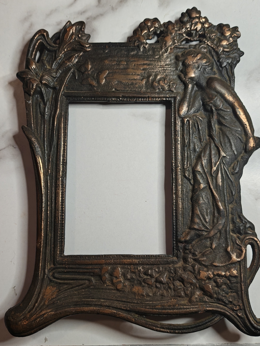 1920'vintage cast metal Art Nouveau-style Frame/Mirror